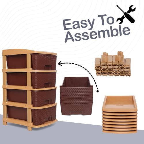 Plastic Modular Drawer Storage Chest Of Drawers Organizer Storage Box, Large Stomo Racks For Multipurpose Anti-slip Shoes Organizers (Brown, 4 Layer) - Image 5