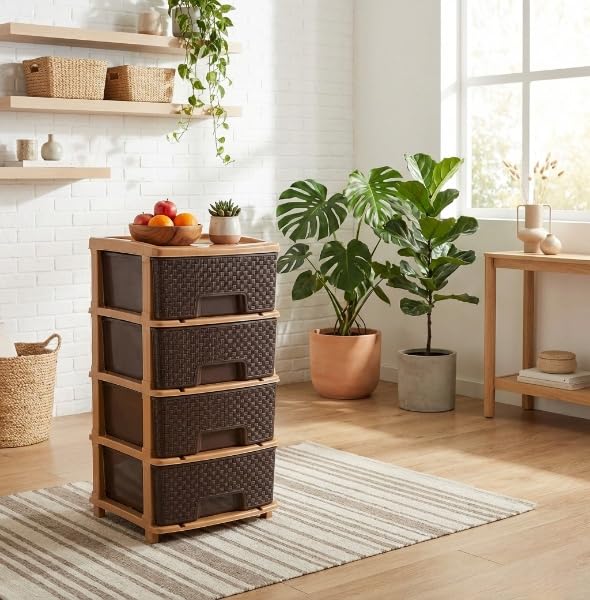 Plastic Modular Drawer Storage Chest Of Drawers Organizer Storage Box, Large Stomo Racks For Multipurpose Anti-slip Shoes Organizers (Brown, 4 Layer) - Image 6