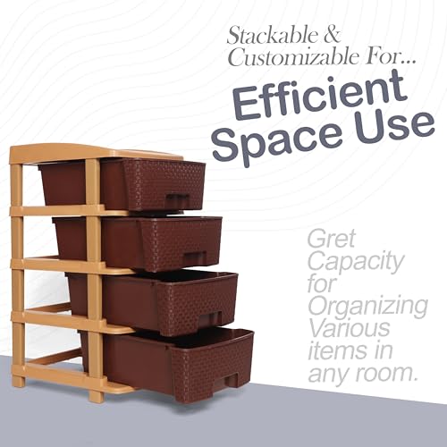Plastic Modular Drawer Storage Chest Of Drawers Organizer Storage Box, Large Stomo Racks For Multipurpose Anti-slip Shoes Organizers (Brown, 4 Layer) - Image 7