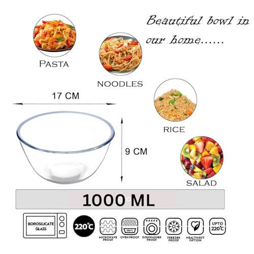 SIMPARTE Lumina Borosilicate Glass Mixing and Serving Bow 1000ml Microwave Oven Freezer Dishwasher Safe Clear Durable Stain Resistant Glassware Ideal for Kitchen Cooking Reheating Storage Serving - Image 4