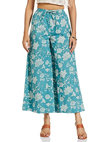 Amazon Brand - Myx Women's Palazzo Bottom (PAG231_Teal Chintz_X-Small)