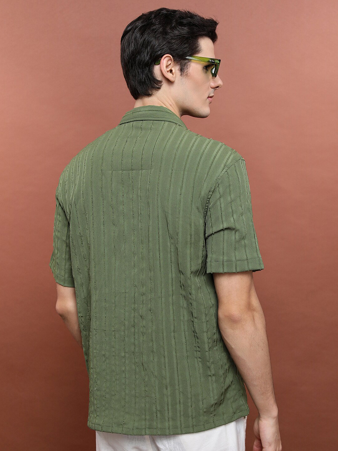 HIGHLANDER Vertical Stripes Cuban Collar Oversized Casual Shirt - Image 4