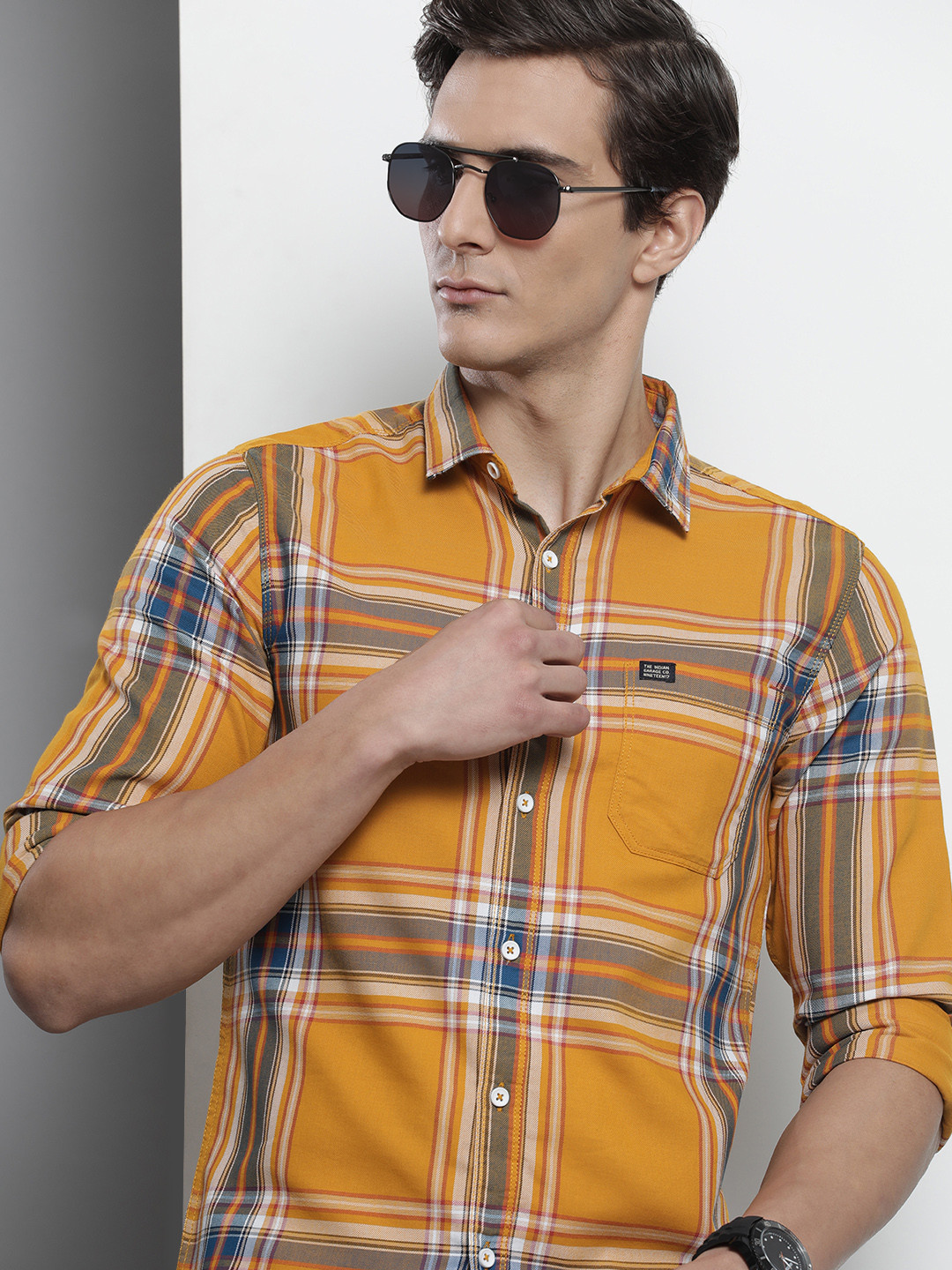 The Indian Garage Co Men Yellow Comfort Checked Regular Fit Casual Shirt