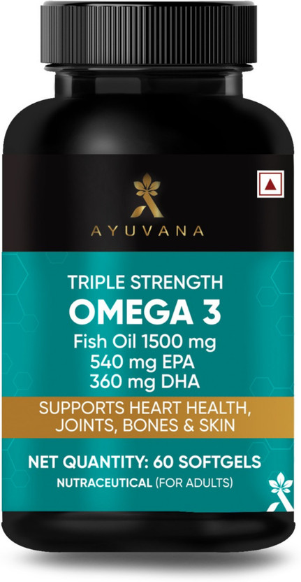 Ayuvana Triple Strength Omega 3 Fish Oil 1500mg 540mg EPA 360mg D...more