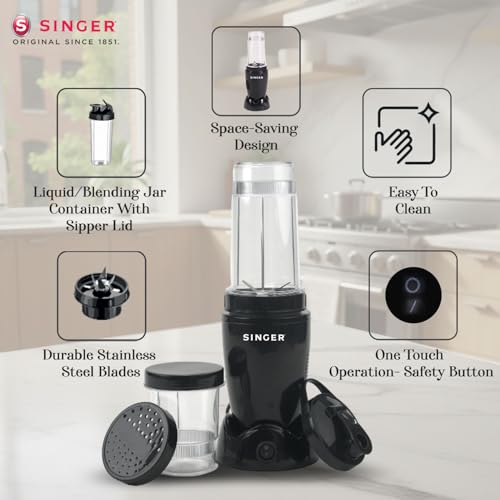 SINGER 500W Nutricool Blender | 9-in-1 Multi-Function Mixer Grinder | Single Speed | 500 ml & 300 ml Jars | Stainless Steel Blades | Low Noise | ISI Certified | 2 Years Warranty - Image 3