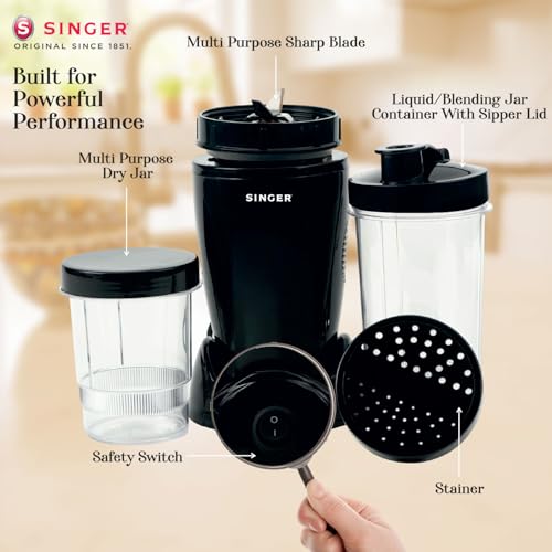 SINGER 500W Nutricool Blender | 9-in-1 Multi-Function Mixer Grinder | Single Speed | 500 ml & 300 ml Jars | Stainless Steel Blades | Low Noise | ISI Certified | 2 Years Warranty - Image 4
