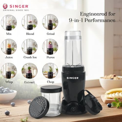 SINGER 500W Nutricool Blender | 9-in-1 Multi-Function Mixer Grinder | Single Speed | 500 ml & 300 ml Jars | Stainless Steel Blades | Low Noise | ISI Certified | 2 Years Warranty - Image 6