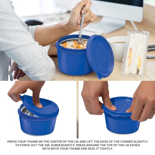 MILTON Decker Lunch Box with Insulated Fabric Jacket, 2 Inner Stainless Steel Containers 450 ml Each & 1 Oval Stainless Steel 450 ml, Microwave Safe, Leak-Proof Tiffin for Office, Easy to Carry, Blue - Image 6