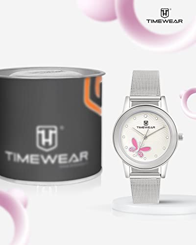TIMEWEAR Analog Pink Butterfly Silver