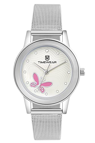 TIMEWEAR Analog Pink Butterfly Silver