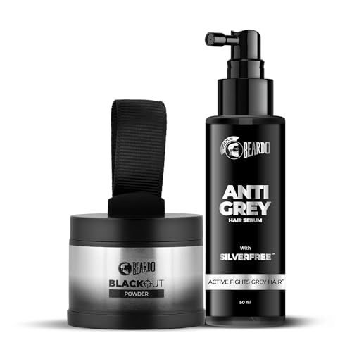 Beardo Anti Grey Hair Serum & Blackout Powder | Root Touch Up for Hair | Instantly Covers Grey Roots, Beard Patches & Bald Spots | Reverse Premature Greying, Restore Natural Look - Set of 2
