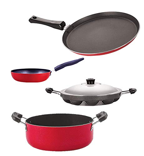 Nirlon Non Stick cookware Kitchen Accessories for Cooking Combo Set of 4 Pieces (FT13_CVG_AP12_CS24)