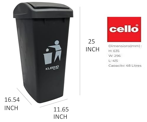 Cello Plastic Garbage Swing-Lid Dustbin 48 Ltr, Black//Black (COMBO) - Image 3