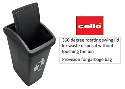 Cello Plastic Garbage Swing-Lid Dustbin 48 Ltr, Black//Black (COMBO) - Image 4