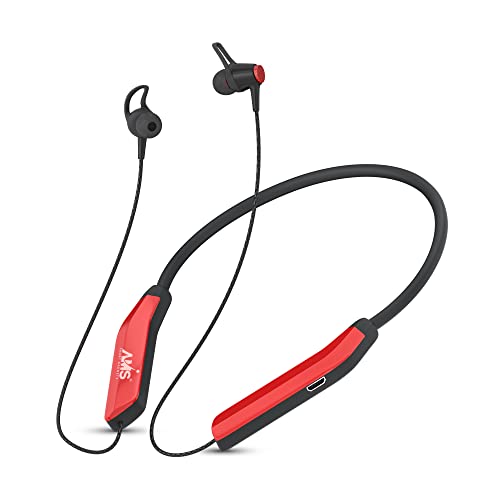 AMS NB-31 Newly Launched, in Ear Earphones with 40Hrs Playback, Bluetooth 5.0 Wireless Headphones with mic, Deep Bass Neckband, IPX5 Water Resistance,Magnetic Earbuds, Fast Charging | Red