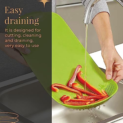 Floraware Plastic Chopping Board with Drainer, BPA Free, Green - Image 4