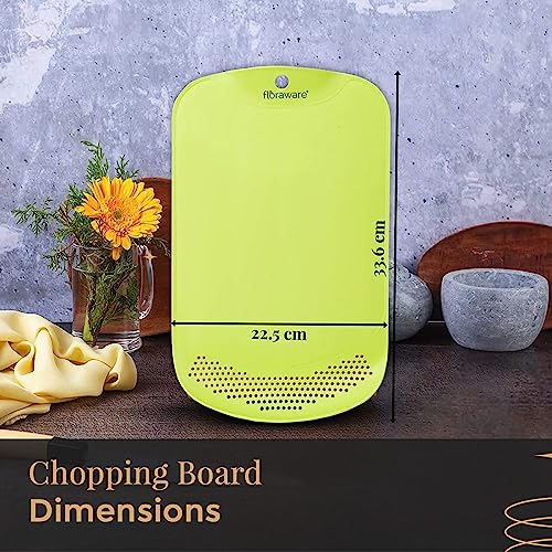 Floraware Plastic Chopping Board with Drainer, BPA Free, Green - Image 6