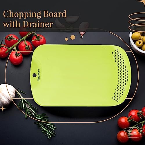 Floraware Plastic Chopping Board with Drainer, BPA Free, Green - Image 7