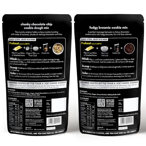 Cocosutra Cookie Dough Mix Combo Pack | Chunky Chocolate Chip 220g & Fudgy Brownie 220g | with natural ingredients | 3 Easy Steps for Perfect Cookies - Whisk, Scoop & Bake | Instant Baking Mix | 440 g - Image 3