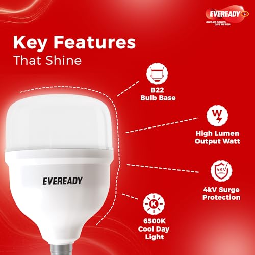 Eveready 30W LED Hammer Bulb with B22 Base, High CRI, 4KV Surge Protection, Energy Efficient & Long Life – Cool Daylight (6500K) for Home & Commercial Use - Image 5
