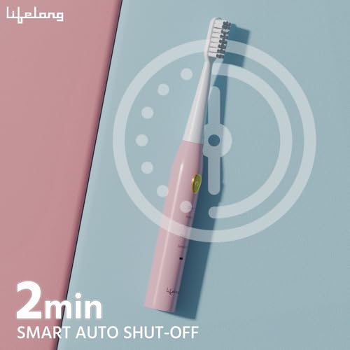 Lifelong Rechargeable Toothbrush for Adults - Smart Brush with 5 Cleaning Modes & Smart Auto Shut-Off - Waterproof Electronic Toothbrush - 2 Electric Heads, 500mAh Long-Lasting Battery (Pink, LLDC135) - Image 5