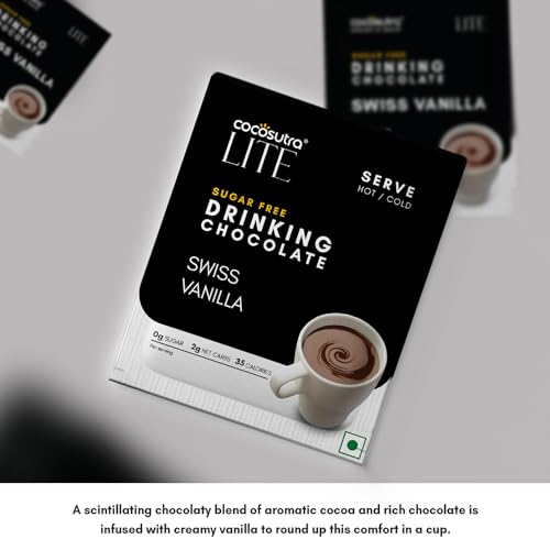 COCOSUTRA Sugar Free Drinking Chocolate | Travel Friendly Gift Hamper | Swiss Vanilla Hot Chocolate | 20 Sachets | Low Carb, Low Calorie | Stevia & Erythritol based | 400g - Image 4