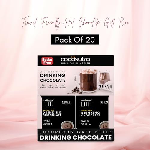 COCOSUTRA Sugar Free Drinking Chocolate | Travel Friendly Gift Hamper | Swiss Vanilla Hot Chocolate | 20 Sachets | Low Carb, Low Calorie | Stevia & Erythritol based | 400g - Image 5