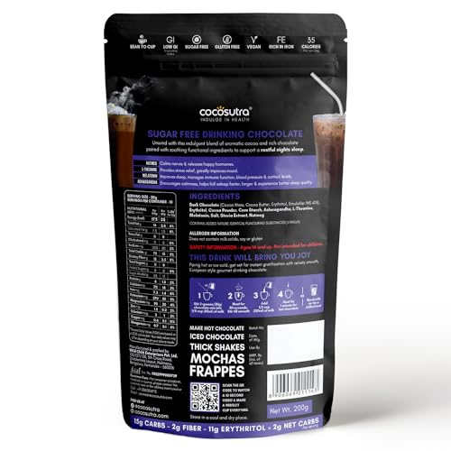 Cocosutra RELAX Sugar-Free Drinking Chocolate with Melatonin & Ashwagandha | Sleep Aid | Non-Habit Forming | Keto Friendly | Ages 14+ | 200g | 10 Servings - Image 3