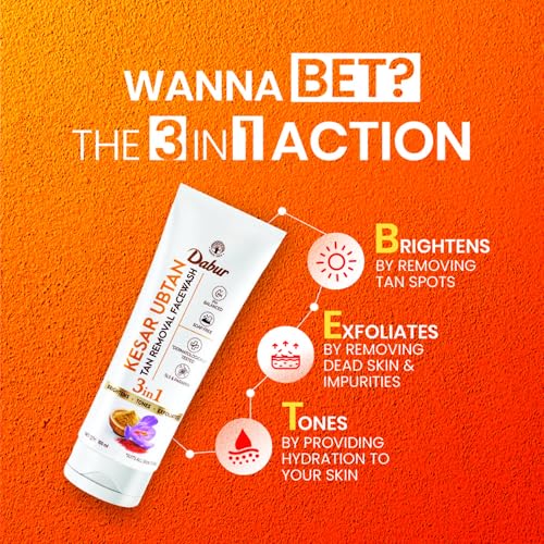 DABUR Kesar Ubtan Face Wash-100ml | Enriched with Natural Turmeric, Niacinamide & Saffron to Brighten, Tone and gently Exfoliate Skin | For Removing Tan, Dark Spots, Dirt & Impurities - Image 6