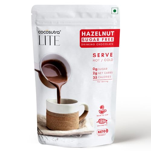 Cocosutra Sugar Free Hazelnut Drinking Chocolate Mix | Zero Sugar, Low Carb, Low Calorie | Stevia & Erythritol Based | Hot or Cold | 200 g