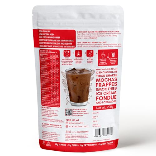 Cocosutra Sugar Free Hazelnut Drinking Chocolate Mix | Zero Sugar, Low Carb, Low Calorie | Stevia & Erythritol Based | Hot or Cold | 200 g - Image 3