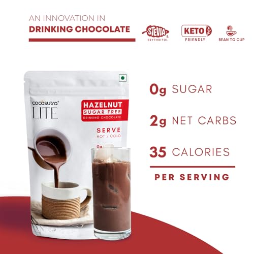 Cocosutra Sugar Free Hazelnut Drinking Chocolate Mix | Zero Sugar, Low Carb, Low Calorie | Stevia & Erythritol Based | Hot or Cold | 200 g - Image 4