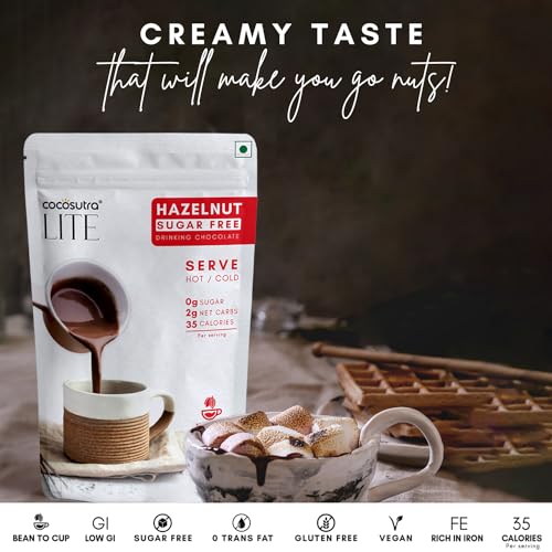 Cocosutra Sugar Free Hazelnut Drinking Chocolate Mix | Zero Sugar, Low Carb, Low Calorie | Stevia & Erythritol Based | Hot or Cold | 200 g - Image 7