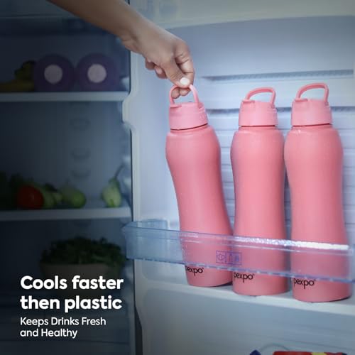 Go24 pexpo Belly ISI Certified Stainless Steel Water Bottle 1 ltr, with Straw Lid Sipper Cap | Single Wall Fridge Bottle | For Home, Office, Gym, School, Yoga & Trek - Candy Pink - Image 4