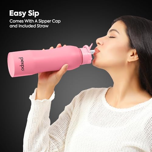 Go24 pexpo Belly ISI Certified Stainless Steel Water Bottle 1 ltr, with Straw Lid Sipper Cap | Single Wall Fridge Bottle | For Home, Office, Gym, School, Yoga & Trek - Candy Pink - Image 5