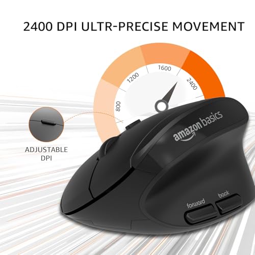 amazon basics Pro Series 2.4G Wireless Ergonomic Mouse for PC, Mac, Laptop | 4 Adjustable DPI Settings Up to 2400 | Shortcut Buttons (Black) - Image 3