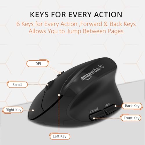 amazon basics Pro Series 2.4G Wireless Ergonomic Mouse for PC, Mac, Laptop | 4 Adjustable DPI Settings Up to 2400 | Shortcut Buttons (Black) - Image 6