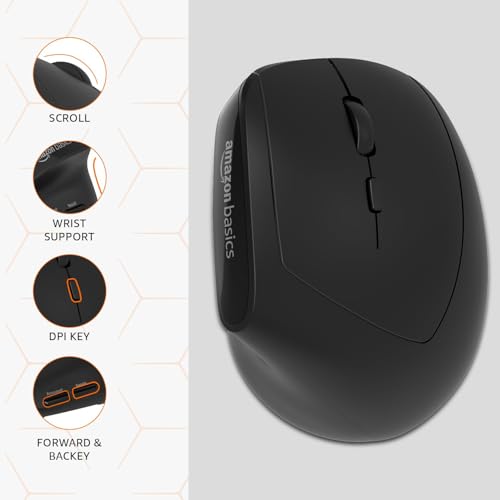 amazon basics Pro Series 2.4G Wireless Ergonomic Mouse for PC, Mac, Laptop | 4 Adjustable DPI Settings Up to 2400 | Shortcut Buttons (Black) - Image 7