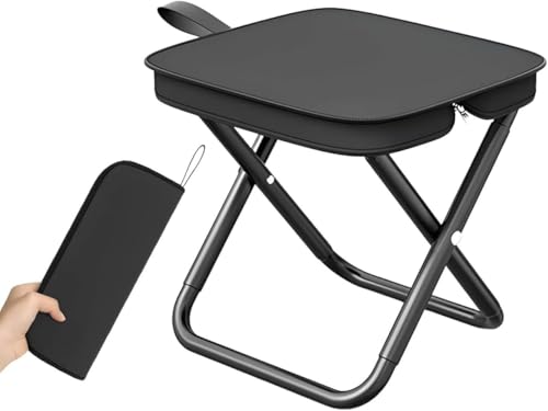 Folding Stool Portable Mini Camping Stool with Carry Bag - Lightweight Foldable Outdoor Seat with Metal Frame and Fabric Top for Travel Fishing Hiking Garden Picnic (Black)