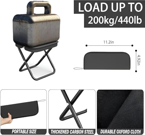 Folding Stool Portable Mini Camping Stool with Carry Bag - Lightweight Foldable Outdoor Seat with Metal Frame and Fabric Top for Travel Fishing Hiking Garden Picnic (Black) - Image 3