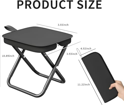 Folding Stool Portable Mini Camping Stool with Carry Bag - Lightweight Foldable Outdoor Seat with Metal Frame and Fabric Top for Travel Fishing Hiking Garden Picnic (Black) - Image 6