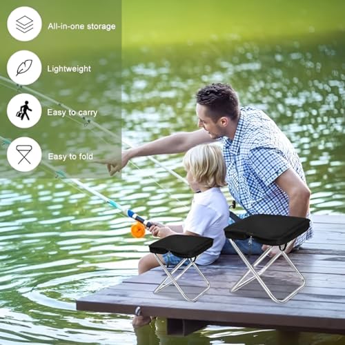 Folding Stool Portable Mini Camping Stool with Carry Bag - Lightweight Foldable Outdoor Seat with Metal Frame and Fabric Top for Travel Fishing Hiking Garden Picnic (Black) - Image 7