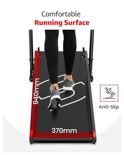 Sparnod Fitness STH-450 Manual Treadmill for Home Use, Adjustable Handle Height & Manual Incline, LCD Display, Compact & Foldable with Wheels, 120 kg Max User Weight, Assembly Required - Image 7