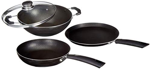 Amazon Brand - Solimo 3 Pcs Non Stick Cookware Set - Aluminium, Black - Image 3