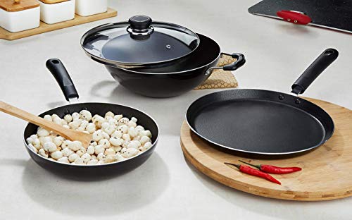 Amazon Brand - Solimo 3 Pcs Non Stick Cookware Set - Aluminium, Black - Image 4