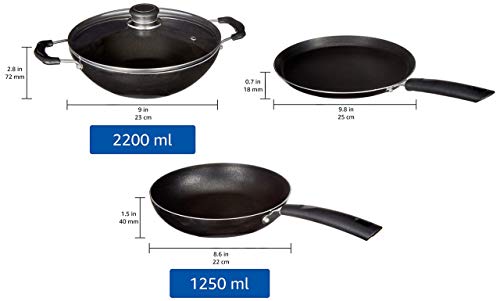 Amazon Brand - Solimo 3 Pcs Non Stick Cookware Set - Aluminium, Black - Image 5