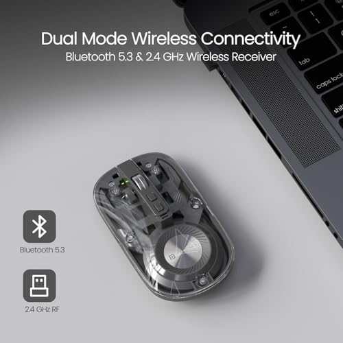 Portronics Toad 8 Transparent Wireless Bluetooth Mouse with Dual Wireless (BT + 2.4 GHz), Rechargeable Battery, Noise-Free Clicking, Show/Hide Desktop, Multi-Device Pair, Adjust Sensitivity (Grey) - Image 3