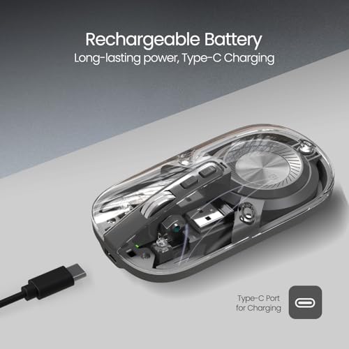 Portronics Toad 8 Transparent Wireless Bluetooth Mouse with Dual Wireless (BT + 2.4 GHz), Rechargeable Battery, Noise-Free Clicking, Show/Hide Desktop, Multi-Device Pair, Adjust Sensitivity (Grey) - Image 4