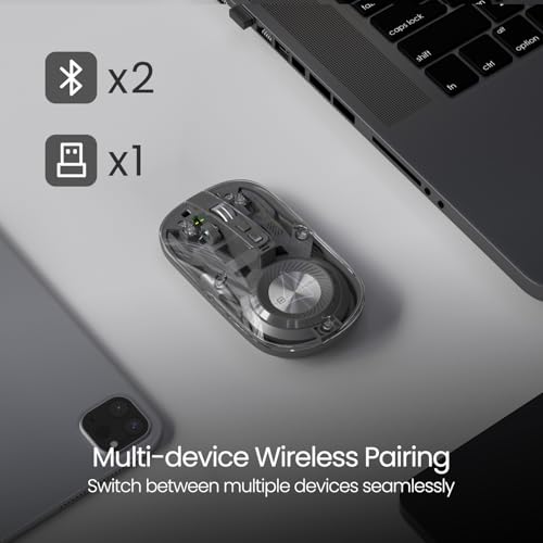 Portronics Toad 8 Transparent Wireless Bluetooth Mouse with Dual Wireless (BT + 2.4 GHz), Rechargeable Battery, Noise-Free Clicking, Show/Hide Desktop, Multi-Device Pair, Adjust Sensitivity (Grey) - Image 6