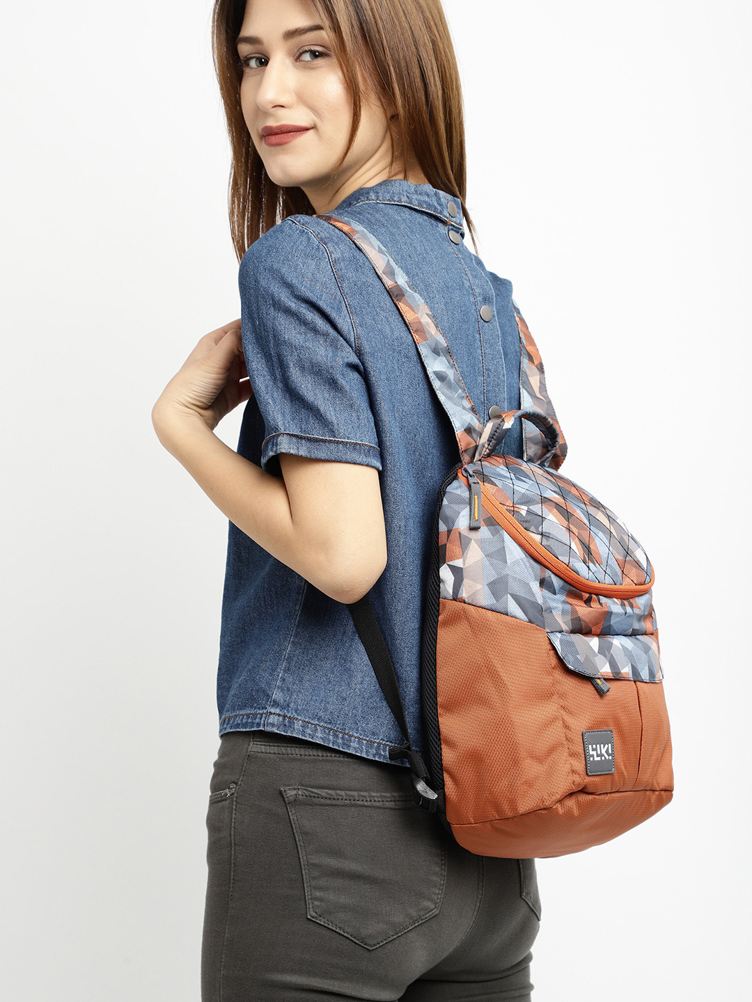 Wildcraft Women Orange & Blue Graphic Backpack - Image 8